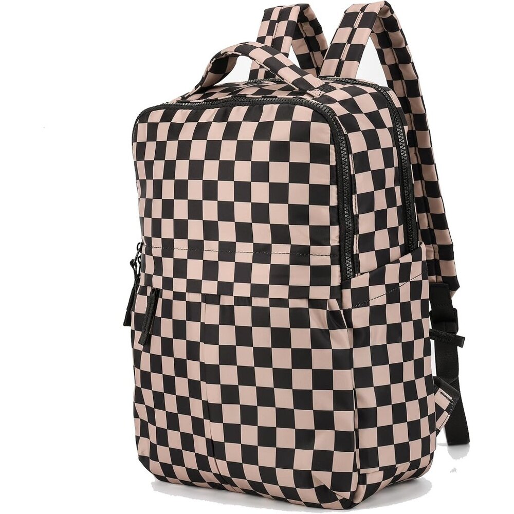 Cute Checkered Nylon Backpack With Organized Stor… - image 1